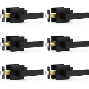 6 Pack Matte Black Interior Door Handles, Keyless Interior Door Knobs, Privacy Door Locks for Bedroom Bathroom, Heavy Duty Square Door Lever Locksets, Reversible for Left & Right Handled Doors