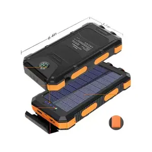Solar Charger 20000mAh Portable Power Bank with Dual USB Ports, Built-in LED Flashlight & Compass, IP65 Waterproof, Shockproof, 3-Mode Flashlight, Ideal for Outdoor Sports & Emergency Preparedness