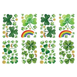St. Patrick's Day Spring Irish Window Clings Cute Shamrock Rainbow Golden Coin Removable Decorative Window Stickers Decorations for Home Decor