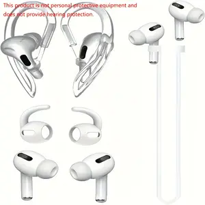 Silicone protective case for AirPods Pro, comes with 2 ear hooks and 4-in-1 anti-loss cord, noise-cancelling earphone protective case.