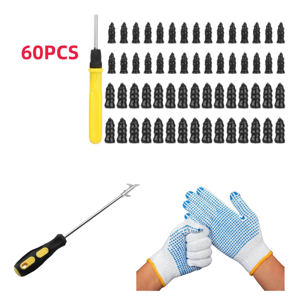 60PCS Tire Repair Screw Plugs Kit – Self-Tapping Rubber Nails for Tubeless Tires, Emergency Fix for Car Truck Motorcycle