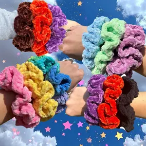 Velvet Plush Scrunchies - Random Color 3 Pack for Soft Hair Management