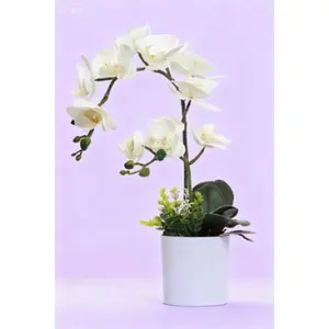Faux White Phalaenopsis Arrangement in Ceramic Pot, Artificial Silk Orchid Plant Decor, Realistic Home Office Wedding Centerpiece, Reusable Floral Display, Elegant Tabletop Bouquet for Indoor Decor