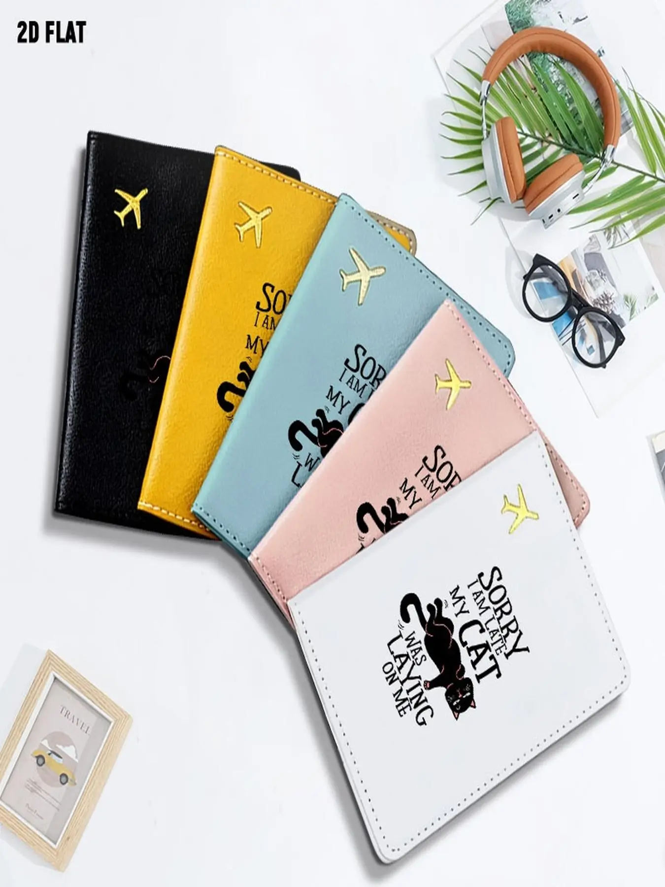 Cute Black Cat Graphic Passport Holder, Funny "SORRY I AM LATE MY CAT WAS LAYING ON ME" Text Design, One Size Fits All in Multiple Specifications Available, Portable Travel Organizer for Daily Travel & Outdoor Trips