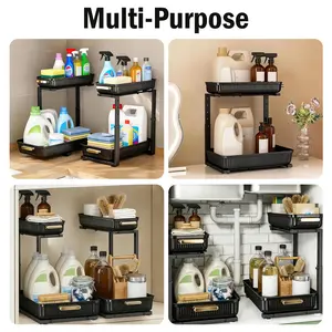 2‑Pack Ultimate Under‑Sink Storage Organizer Maximize Space & Declutter Your Kitchen | Black & Clear