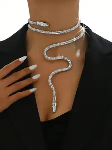 2026 Street Style Snake Design Choker, Rhinestone Decor Free Bendable Necklace Chain for Women, Fashionable Jewelry for Party, Daily Decor, Trendy All-match & Exquisite Jewelry for Birthday Gift