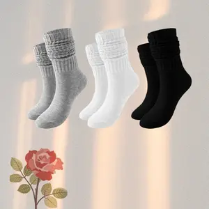 3 Pairs Soft Stacked  Mid-Calf Socks-  Casual Warm Socks - Comfortable Mid-Calf Length Fashionable Socks for Women Men