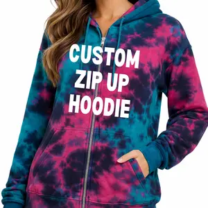 FULL ZIP HOODIE CUSTOMIZED TIE DYE Pack Live - PLAIN OR ADD A Choose the Graphic Women's Comfortable T-Shirt, Sweatshirt, Hoodie - Christmas T-Shirts, Skull & Retro Shirts, Streetwear Casual Crewneck Tee