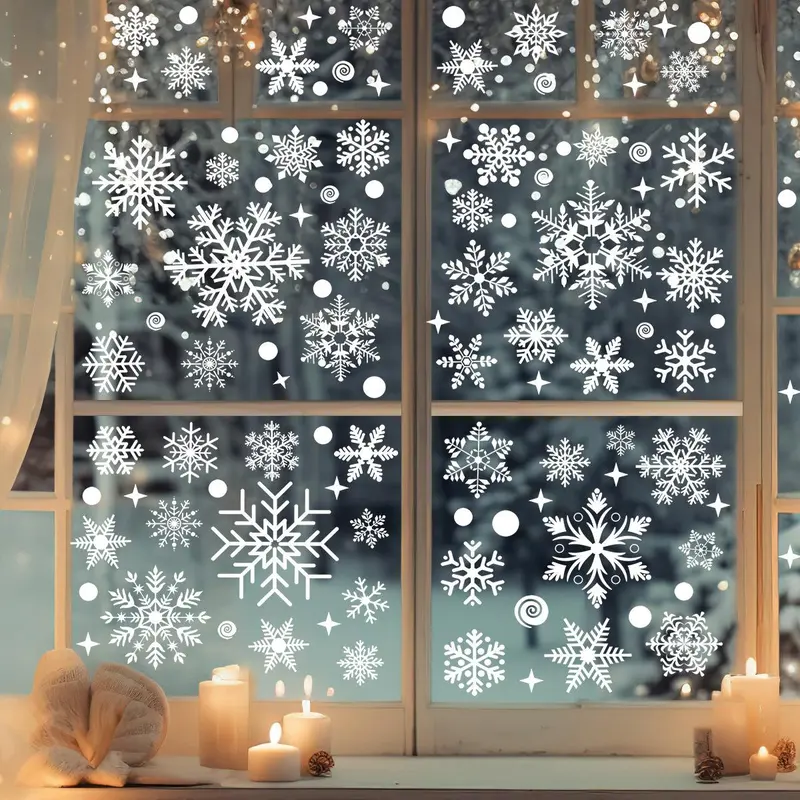 Snowflake Pattern Window Sticker, 1 Set Self Adhesive Window Decal, Christmas Holiday Decoration for Home Party School Office