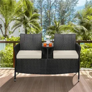 Yaheetech Patio Double Chair PE Rattan Furniture Set with Side Table for Two People Outdoor Loveseat with Removable Cushions & 1 Tempered Glass Side Table Yaheetech Patio Double Chair PE Rattan Furniture Set with Side Table for Two People Outdoor Loveseat with Removable Cushions & 1 Tempered Glass Side Table