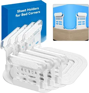 Sheet Holders for Bed Corners - Plastic Fasteners Keep Sheets Firm & Tight, Secure Fitted Sheet Holders for Corners, Durable Bedding Clips (White, 4-pcs)