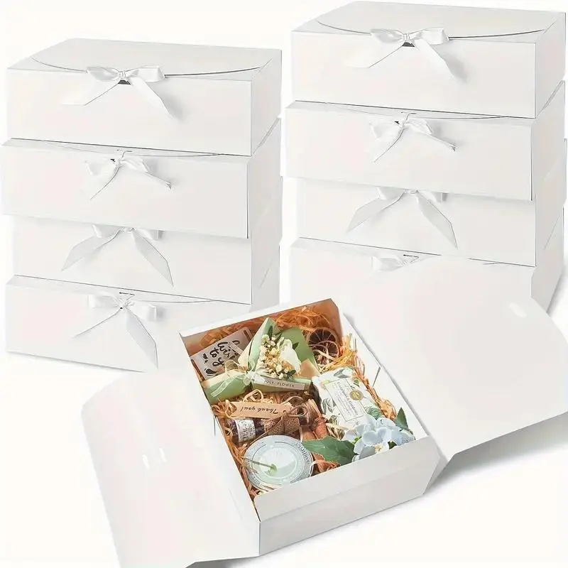 Elegant 10-Piece Set of Large Gift Boxes with Lids for Presents, 10.6x7.8x3.1 Inches, Ribbons, Perfect for Parties, Holidays, Birthdays, Weddings, Exquisite Gift Box, Classy Gift Box, Wrapping Box, Gift Package