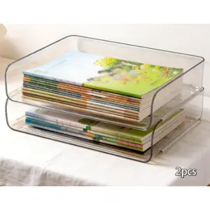 Stackable A4 document storage box, large-capacity assembled letter tray, desktop letter and document organizer, freestanding space-saving file rack, suitable for books, magazines and newspapers