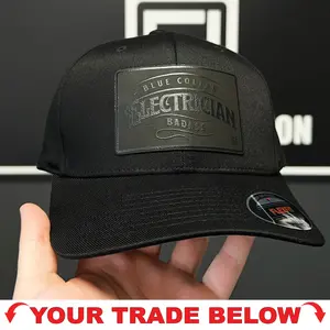 Fitted BLUE COLLAR BADA$$ Flex Hat BlackOut Edition with American Flag Key Tag