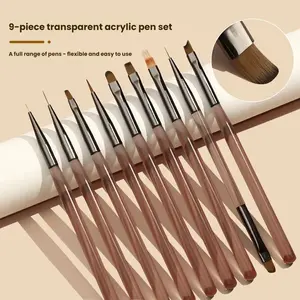 9-Piece Nail Art Brush Set, Transparent Acrylic Brushes, High-Quality Microfiber Bristles, Professional for Line Art & Floral Designs