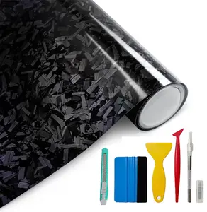 1ft x 5ft Forged Gloss Carbon Fiber Black Vinyl Wrap Roll Air Release Sticker Sheet Film DIY Decal Car Auto Vehicle Morotcycle Self Adhesive