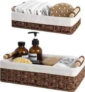 Small Wicker Baskets for Shelves, Wicker Baskets for Organizing with Natural Fiber Liner, Basket for Storage, Brown, Set of 2