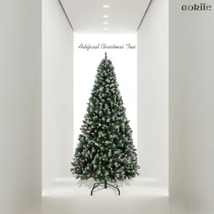 AOKIIE Premium 6ft/7ft Pre-Decorated Artificial Christmas Tree, Partially Snow Flocked with Pinecones & Red Berries, Realistic Full Shape, Hinged Design & Strong Metal Stand