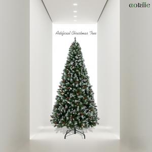 AOKIIE Premium 6ft/7ft Pre-Decorated Artificial Christmas Tree, Partially Snow Flocked with Pinecones & Red Berries, Realistic Full Shape, Hinged Design & Strong Metal Stand