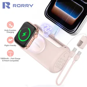 RORRY PalmGo Portable Charger 10000mAh PD 22.5W Fast Charging Mini Power Bank with Built-in USB C Connector 3-in-1 Battery Pack for iPhone 17/16/15 Pro/Max Apple Watch Ultra/11/10/SE iPad TikTokShopSpringGlowUp