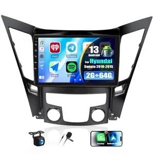 Summervibes 2G+64G for Hyundai Sonata 2010-2015 Radio Android 15 Car Stereo Wireless  CarPlay Android Auto Mirror Link GPS 9” HD Touchscreen Bluetooth Car Radio FM/WiFi+Backup Camera Mic Camera&Mic