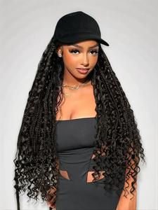 long braided wigs with baseball cap, boho style synthetic curly hair full machine wigs for women, fashionable hair wigs for daily & workplace accessories
