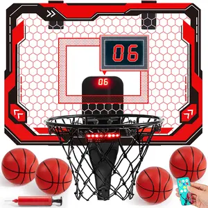 SYNCFUN Mini Basketball Hoop Over The Door LED Indoor Hoop for Kids with Scoreboard 4 Balls Basket Ball Game Toys Gifts for Boys Ages 3 and UP Red Valentine's Day Gifts for Kids