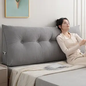 Triangle Headboard Pillow Full Filling Backrest Support Wedge Twin Queen King Premium Polyester Fabric High-Density Pearl Cotton Fiber Storage Pockets Easy Clean