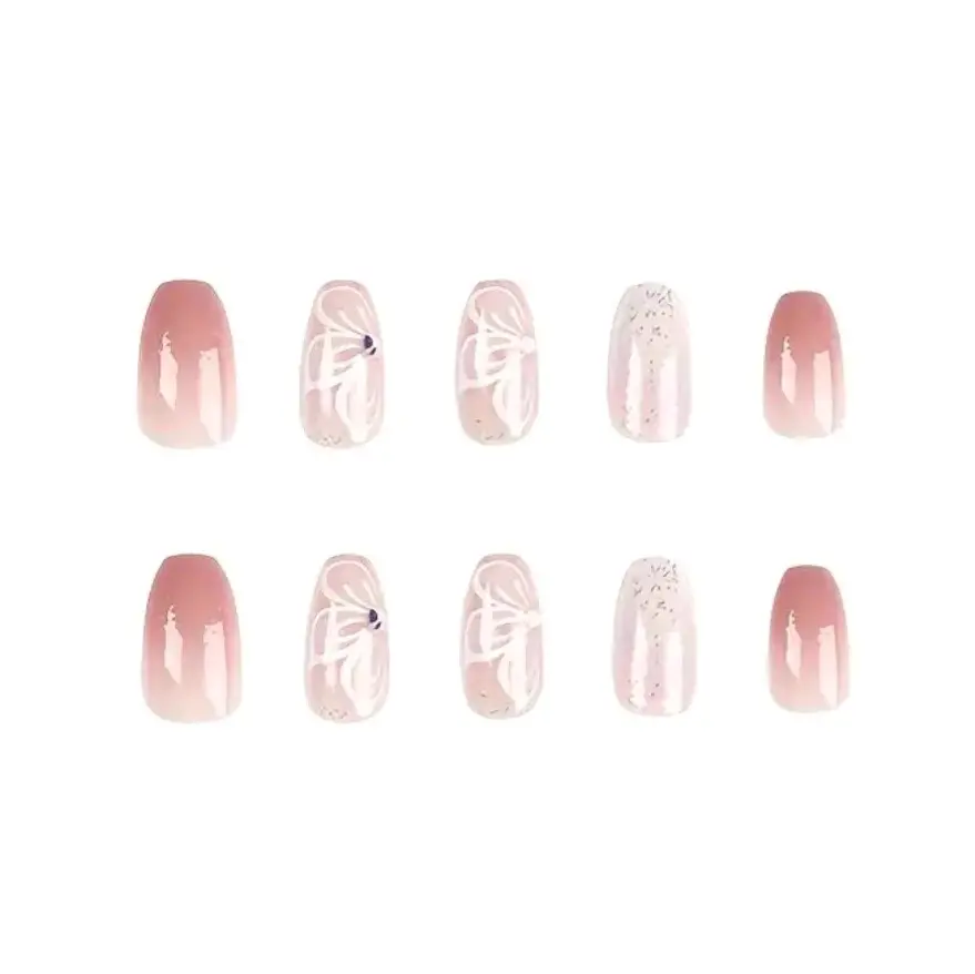 Medium Coffin Sparkling Flowers Press On Nails  24 CT