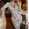 Women's Leopard Print Zipper Crop Top and Pants Two-Piece Set, Casual Fitted Set, Stretchy Long Sleeve Trousers Outfit for Spring and Fall Casual Daily Wear Clothes