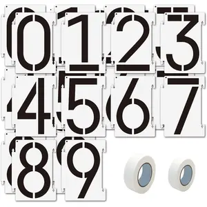 Number Stencils 4 inch Curb, 20PCS 0-9 Address Curb Stencil Kit Reusable Plastic Numbers Interlocking Stencils with 2 Rolls Masking Tape for Painting Address in Wall Wood Road Mailbox