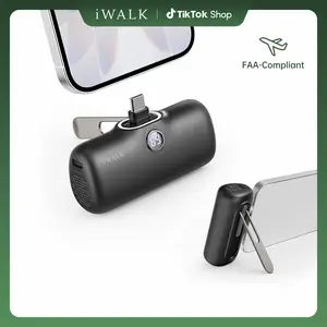 iWALK 20W PD Mini Portable Charger 5000mAh - 20W Output Mobile Accessories, Foldable Stand, Dual USB-C Ports, LED Display, Case-Friendly USB-C Plug, Fast Charge for iPhone 17/16, Samsung 25/24, Metal Power Bank for Cable & Devices Smartphone Chargeable, C
