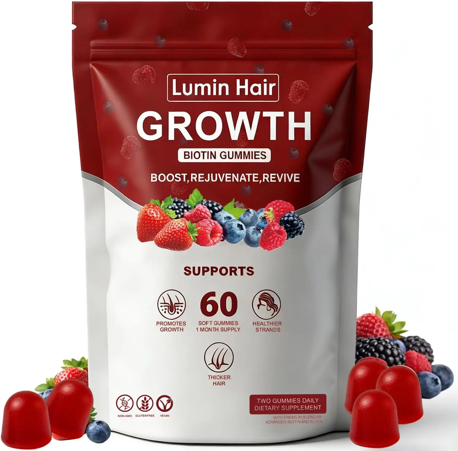 Hair Growth Gummies for Women with Biotin, Collagen & Botanical Extracts, Vegan Dietary Supplement, 60 Gummies