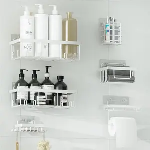 Shower Caddy 6 Pack,Toilet Paper Holder,Soap Holder,Toothbrush Holder,No Drilling,13 in Large Capacity,Adhesive Shower Organizer for Bathroom Storage&Kitchen(White)