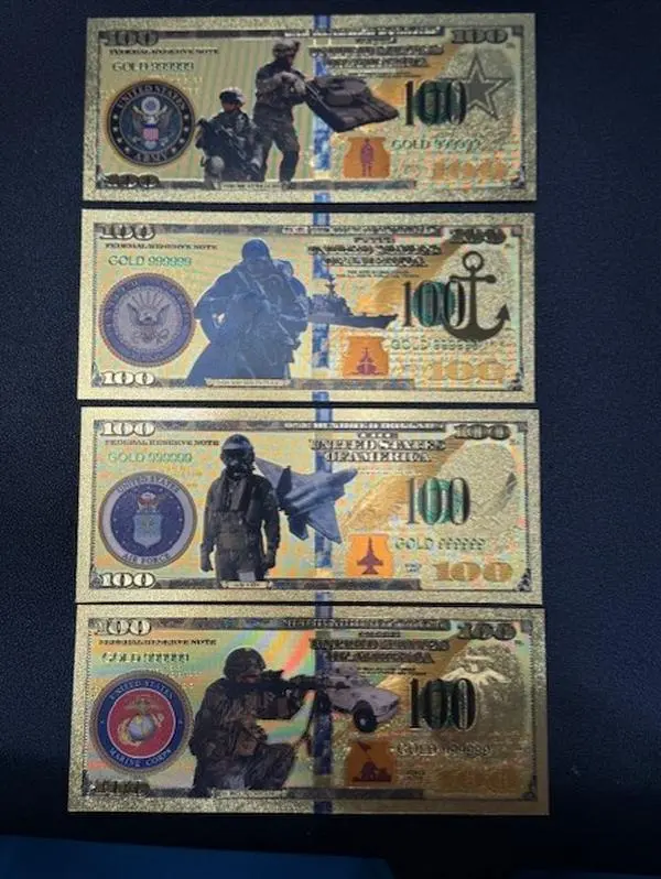 Foil $100 Novelty Commemorative Issue: US Armed Forces - Set of 4