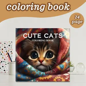 Cute Cat Theme Coloring Book, 24 Bold Stress-Relief Designs, 7.9in X 7.9in Perfect Size, Thick Paper, Ideal Gift for Adults Kids Teens