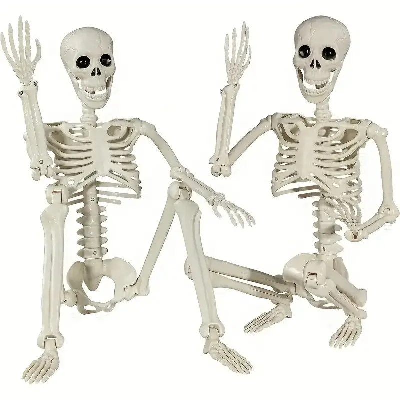 Realistic Halloween Skull Head Decoration, 35.4 Inch Moving Joint Skeleton Prop, Outdoor Horror Display, Indoor Party Decoration Supplies