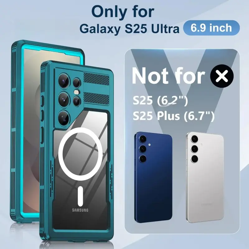 for Samsung Galaxy S25 Ultra IP68 Waterproof Heavy Duty Protection Case, 12FT Underwater MagSafe Accessory with Magnetic Closure, Military Impact-Resistant Cover, Built-In Screen Protected Guard & Lens Guards, Fingerprint Support, Easy Installation