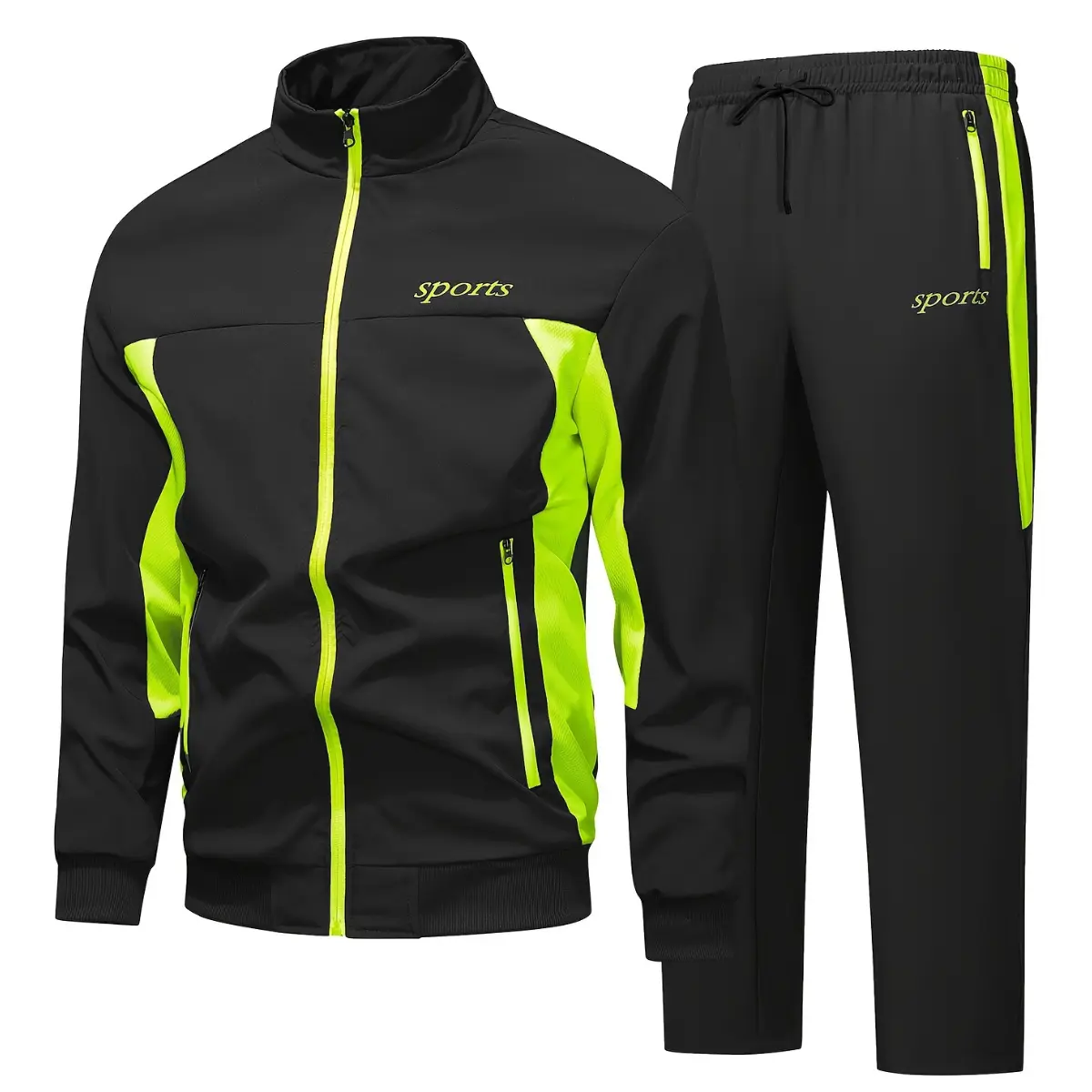 Bold "Sports" Print Performance Tracksuit – Eye-catching Color-block Set for Active Lives