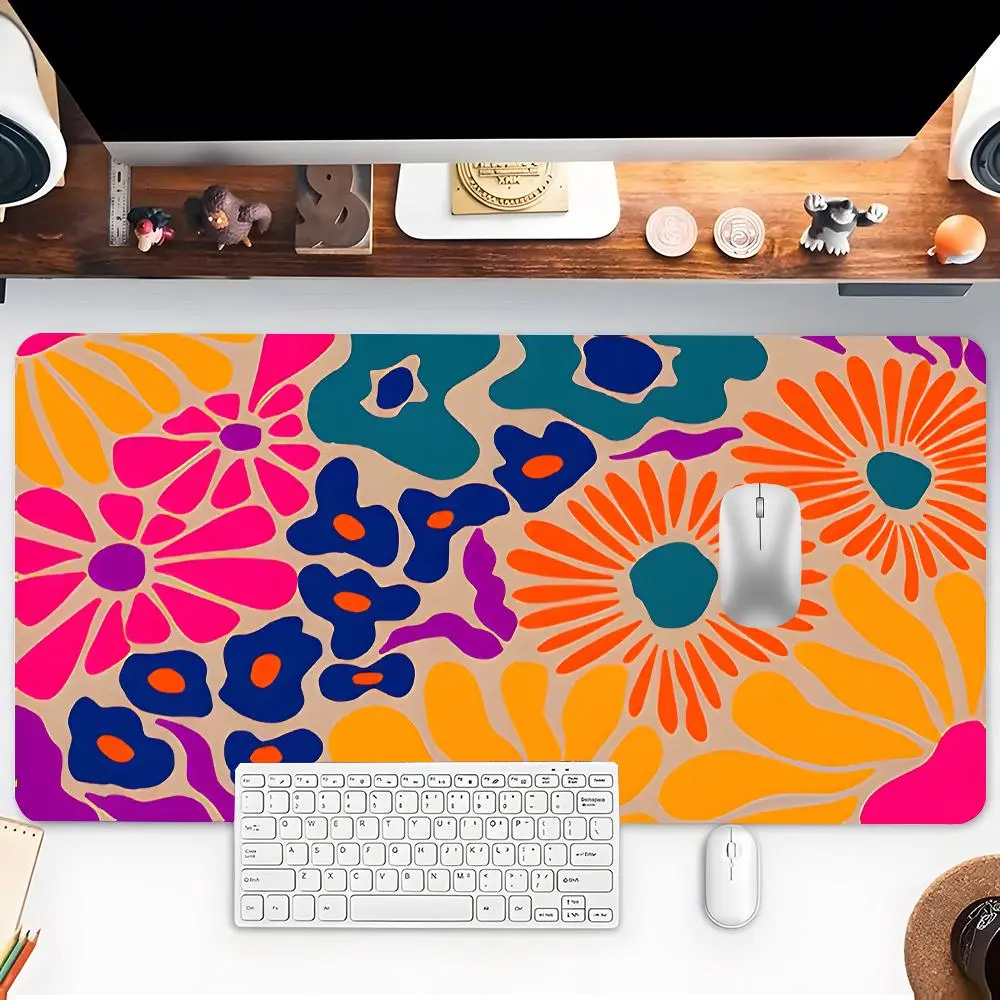 Boho Style Flower Pattern Mouse Pad, Rectangle Gaming Mouse Pad, Office Desk Keyboard Mat for Home Office Desk, Desk Mat Cute, Desk Accessory