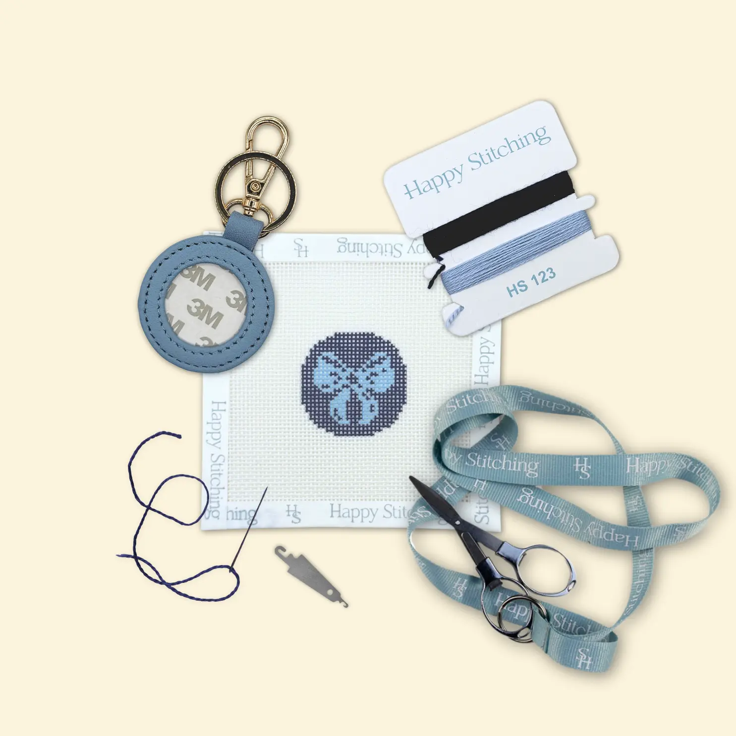 Happy Stitching - Just a Little Tied Needlepoint Keyfob Kit - Self Finishing Needlepoint Kit - Aesthetic Craft Kits - Hobbies for Women