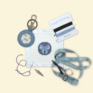 Happy Stitching - Just a Little Tied Needlepoint Keyfob Kit - Self Finishing Needlepoint Kit - Aesthetic Craft Kits - Hobbies for Women
