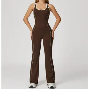 WildPeak Wear-Du Hollow-back yoga bodysuit dance sports jumpsuit with hip-lifting pleats and slight flare yoga bodysuit