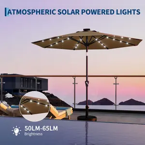 10 ft Solar Patio Umbrella with 32 LED Lights, Outdoor Market Shade with UV Protection, Crank Lift, Push Button Tilt, 8 Sturdy Ribs, Easy Assembly, Perfect for Patio, Garden, Pool, Deck