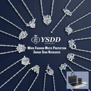 【Zodiac Pendant Necklace】Star Sign 1CT Synthetic Moissanite Zodiac Necklace 1.66mm Italian Rope Chain in 925 Sterling Silver Special Gift Package Birthday/AnniversaryGift for Women