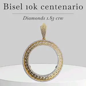 10k Diamond Bezel Centenario Pendant with 1.83 ctw Diamonds and Greek Key Design