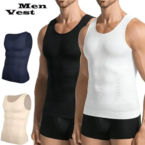 Mens Body Shaper Vest Compression Shirt Muscle Tank Tight Tummy Undershirts Breathable Athletic Sleeveless Tank Top