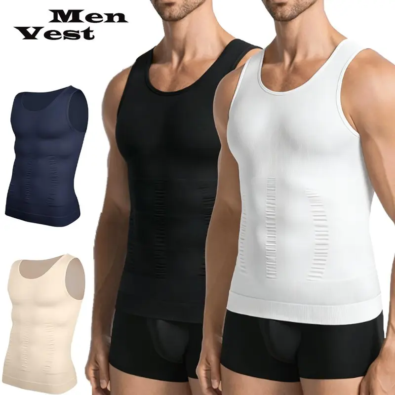 Mens Body Shaper Vest Compression Shirt Muscle Tank Tight Tummy Undershirts Breathable Athletic Sleeveless Tank Top
