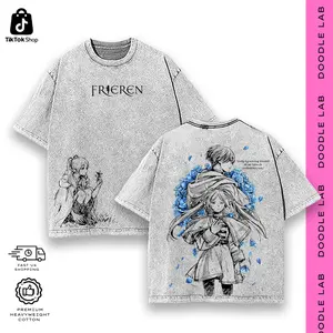 Frieren Beyond Journey’s End Anime Graphic Tee | Vintage Washed Heavyweight Cotton Oversized Shirt For Men | Trendy Streetwear Aesthetic Top
