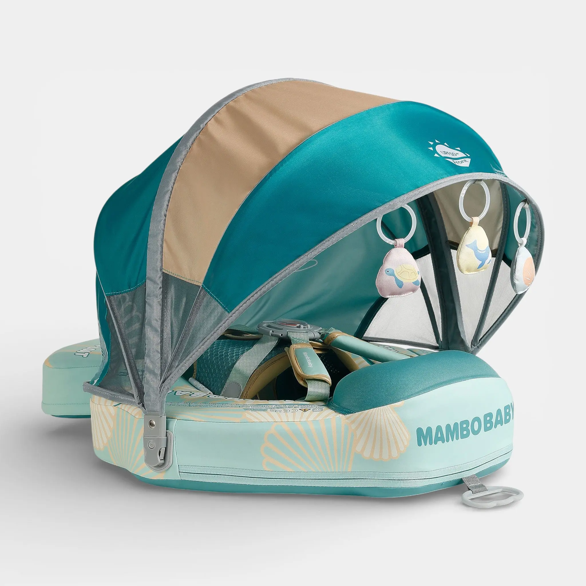 Heccei FoamCore Ultra Seashell Safety Baby Float for 3M-2Y I UPF 50+ Removable Canopy